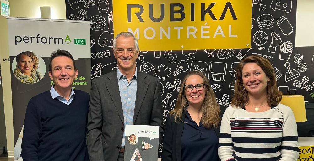 St&eacute;phane Andr&eacute;, pr&eacute;sident du groupe Rubika,&nbsp;Jules B&eacute;langer, directeur de Performa,&nbsp;Mireille Mallol, directrice g&eacute;n&eacute;rale et des &eacute;tudes&nbsp;de&nbsp;Rubika&nbsp;et Sophie&nbsp;Tolozan, coordonnatrice p&eacute;dagogique et conseill&egrave;re p&eacute;dagogique r&eacute;pondante locale Performa &agrave;&nbsp;Rubika&nbsp;