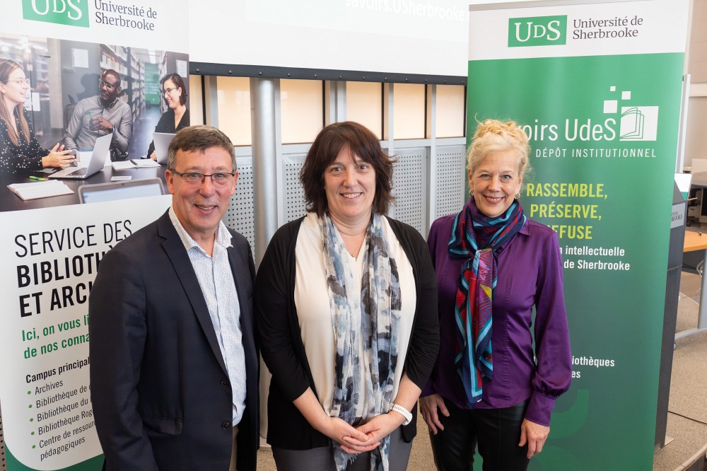 Pr Jean-Pierre Perreault,&nbsp;vice-recteur &agrave; la recherche et aux &eacute;tudes sup&eacute;rieures, Jos&eacute;e Toulouse, directrice de la Biblioth&egrave;que des sciences de la sant&eacute; et Pre Christine Hudon,&nbsp;vice-rectrice aux &eacute;tudes et aux relations internationales