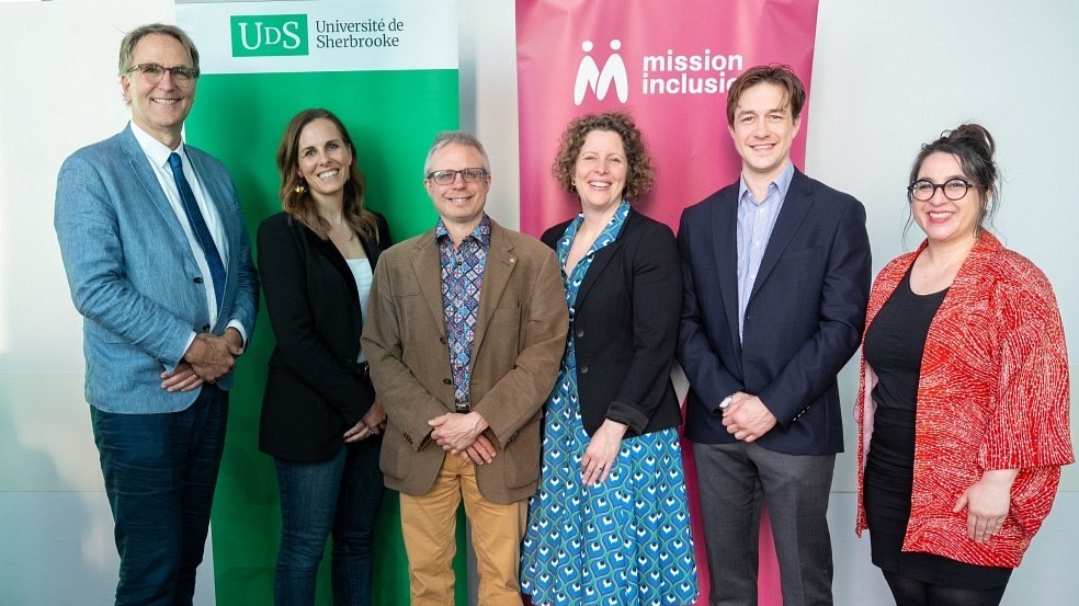 De gauche &agrave; droite :&nbsp;Richard Veenstra,&nbsp;Sarah Stecko,&nbsp;Pr &Eacute;ric Lachance,&nbsp;Mich&egrave;le Rietmann, Samuel Bate et Genevi&egrave;ve Gauthier&nbsp;lors du lancement du projet le 12 mai 2026.