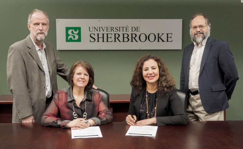 Le vice-doyen Jean Goulet, la vice-rectrice Lucie Laflamme, la pr&eacute;sidente et directrice g&eacute;n&eacute;rale Saloua Zraida et le professeur Luc Lavoie.