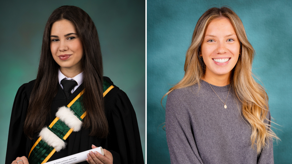 Alix Dusablon et Naomie Do,&nbsp;dipl&ocirc;m&eacute;es du cheminement en s&eacute;curit&eacute; et renseignement de la ma&icirc;trise en &eacute;tudes politiques appliqu&eacute;es.