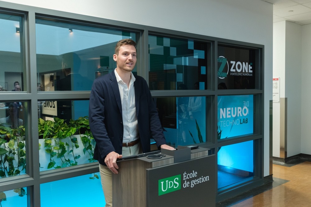 Samuel Maurice lors du lancement officiel de la Zone d&rsquo;excellence num&eacute;rique et du NeuroTechno Lab.