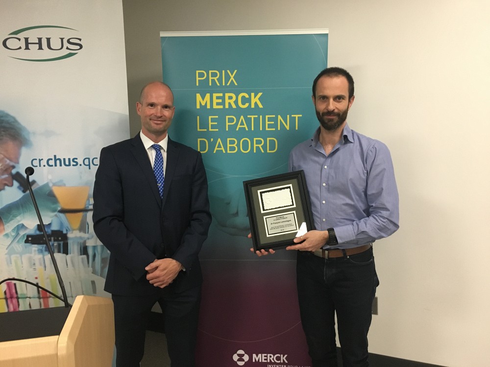 Fran&ccedil;ois Lamontagne a re&ccedil;u lePrix Merck Le patient d'abord,le 12 juin 2018.
