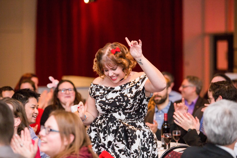 Val&eacute;rie Morin, &eacute;tudiante &agrave; la Facult&eacute; d'&eacute;ducation, &agrave; l'occasion du souper-b&eacute;n&eacute;fice en 2018.