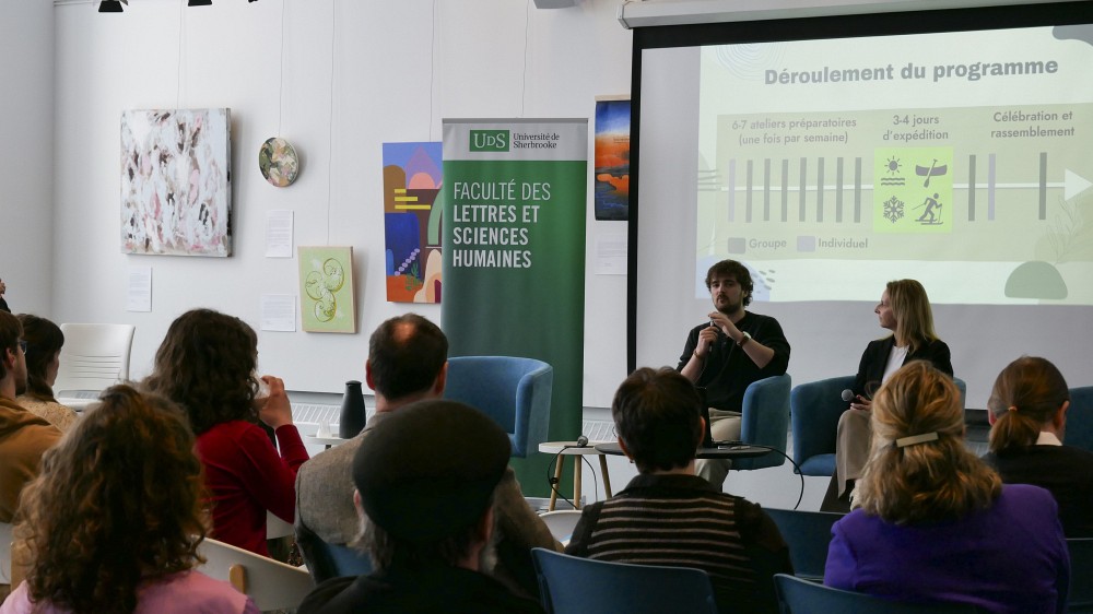 Le lundi 23 mars, &agrave; l&rsquo;ouverture de la Semaine de la recherche 2026, Zachary Rancourt Tremblay et V&eacute;ronique&nbsp;Parent ont pr&eacute;sent&eacute; un projet de recherche en nature, r&eacute;alis&eacute; en collaboration avec les CISSS la Mont&eacute;r&eacute;gie.