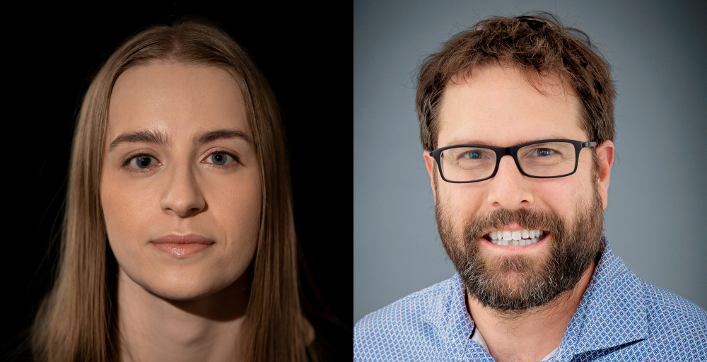 Marie-&Egrave;ve Bordeleau (&agrave; gauche), atteinte de neurofibromatose de type 1 (NF1), et Jean‑Philippe Brosseau (&agrave; droite), professeur-chercheur &agrave; l&rsquo;Institut de recherche sur le cancer de l&rsquo;Universit&eacute; de Sherbrooke (IRCUS) et la Facult&eacute; de m&eacute;decine et des sciences de la sant&eacute; (FMSS) de l'Universit&eacute; de Sherbrooke.
