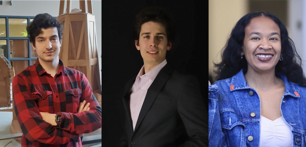 De gauche &agrave; droite : &Eacute;tienne Villemure (ma&icirc;trise en g&eacute;nie &eacute;lectrique), Philippe Arsenault (ma&icirc;trise en g&eacute;nie &eacute;lectrique) et Fanevamampiandra Herinirina (doctorante en g&eacute;nie &eacute;lectrique)