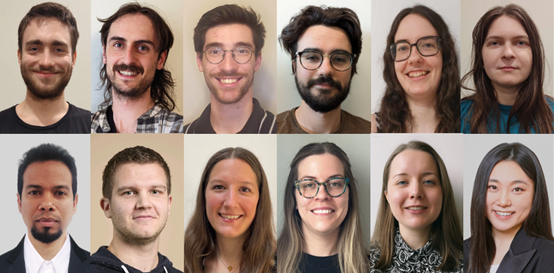 Bourses de ma&icirc;trise (en haut, de gauche &agrave; droite) : Ihor Arefiev (FRQS), Francis Bourassa (FRQS), Zacharie Drouin (FRQS), F&eacute;lix-Antoine Trifiro (FRQS), Audrey Poirier (FQRNT), Valeriia Vasylieva (FQRNT); Bourses de doctorat (en bas, de gauche &agrave; droite) : Alain B&aacute;rbaro Alfonso Chaviano (FRQS), Thomas Gardrat (FRQS), Violaine Pourcel (FRQS), Nadia C&ocirc;t&eacute; (FQRNT), Evgeniia Molokova (FQRNT), Sungeun Song (FQRNT). Absente sur la photo : Sarra Blagui (FRQS).