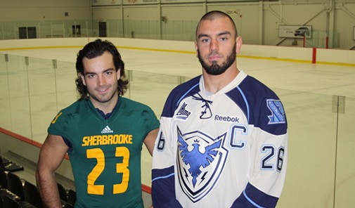 Alexandre Comtois (&agrave; gauche) et Kevin R&eacute;gimbald (&agrave; droite) seront en action avec leur &eacute;quipe respective, soit le Phoenix de Sherbrooke et le Vert & Or de l'Universit&eacute; de Sherbrooke, ce samedi.