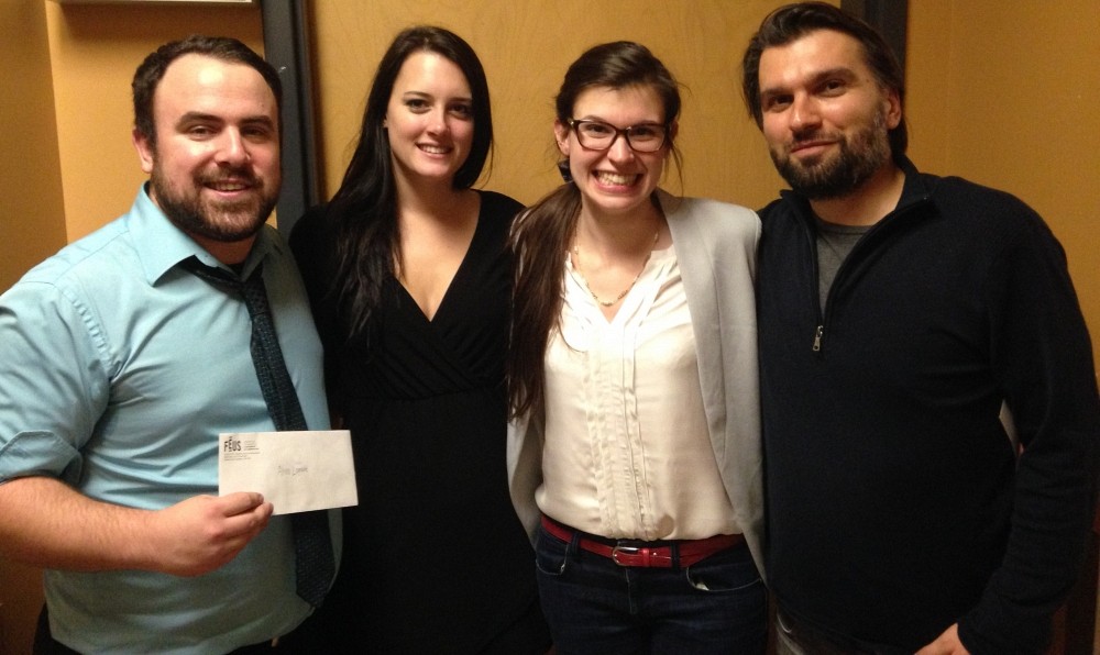 Alexis Lamarre, Catherine Dub&eacute;, responsable &agrave; la condition &eacute;tudiante et aux droits &eacute;tudiants &agrave; la FEUS, Camille Laroche et Sebastian Michaelis des Services &agrave; la vie &eacute;tudiante. 