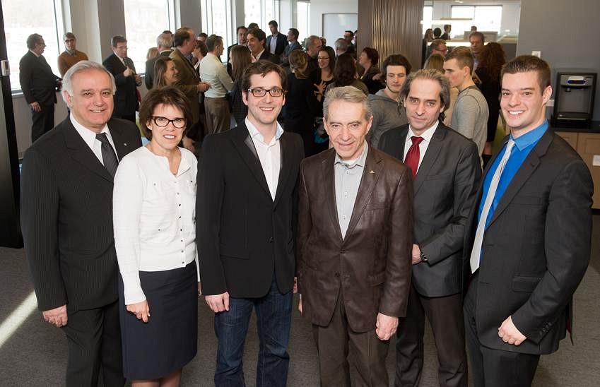 Roger No&euml;l, la rectrice de l&rsquo;Universit&eacute; de Sherbrooke Luce Samoisette, Matthew Cassar, Laurent Lemaire, Fran&ccedil;ois Coderre et David Bureau &eacute;taient au cocktail d&rsquo;ouverture de la Quinzaine de l&rsquo;entrepreneuriat Cascades.
