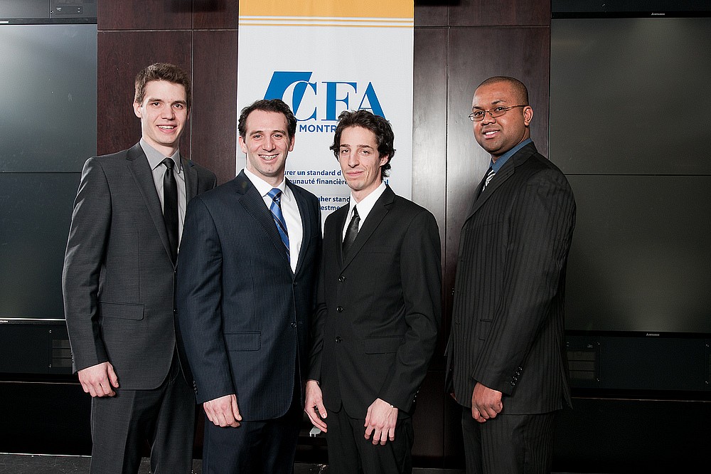 L'&eacute;quipe gagnante de l'UdeS compos&eacute;e de Jason Lalibert&eacute;, S&eacute;bastien B&eacute;langer, Jean-Michel Charette et Fifaliantsoa Rakotondrajaona.