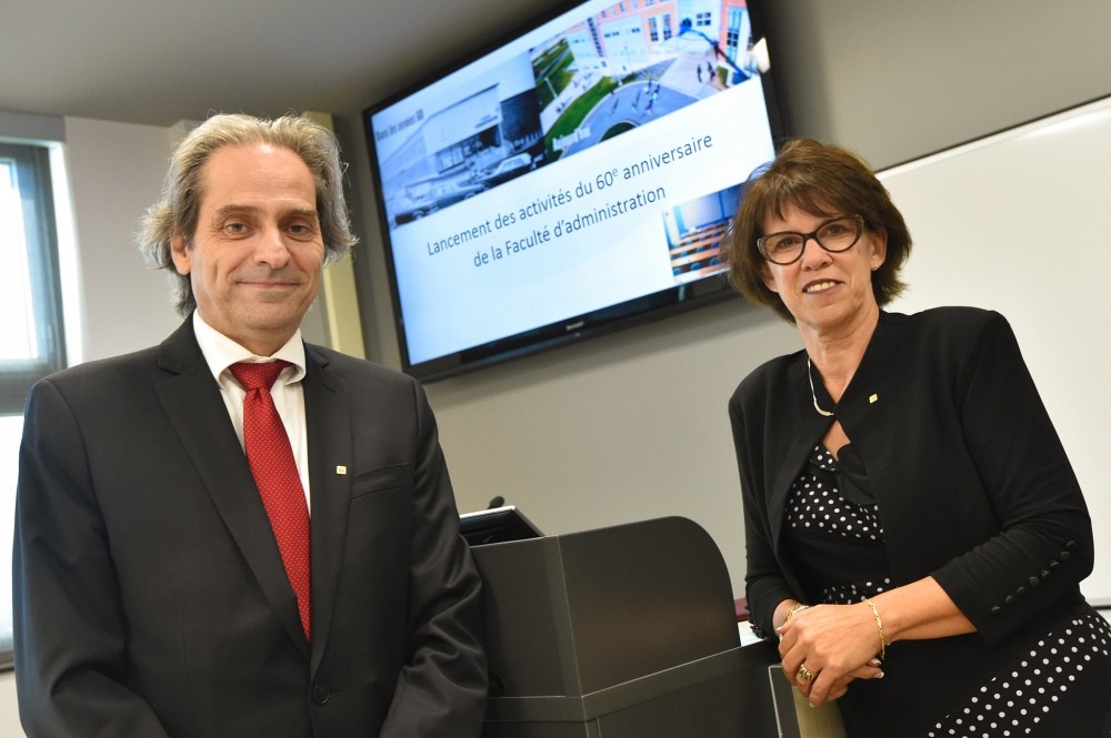 Fran&ccedil;ois Coderre, doyen de la Facult&eacute; d'administration en compagnie de la rectrice de l'UdeS Luce Samoisette. 