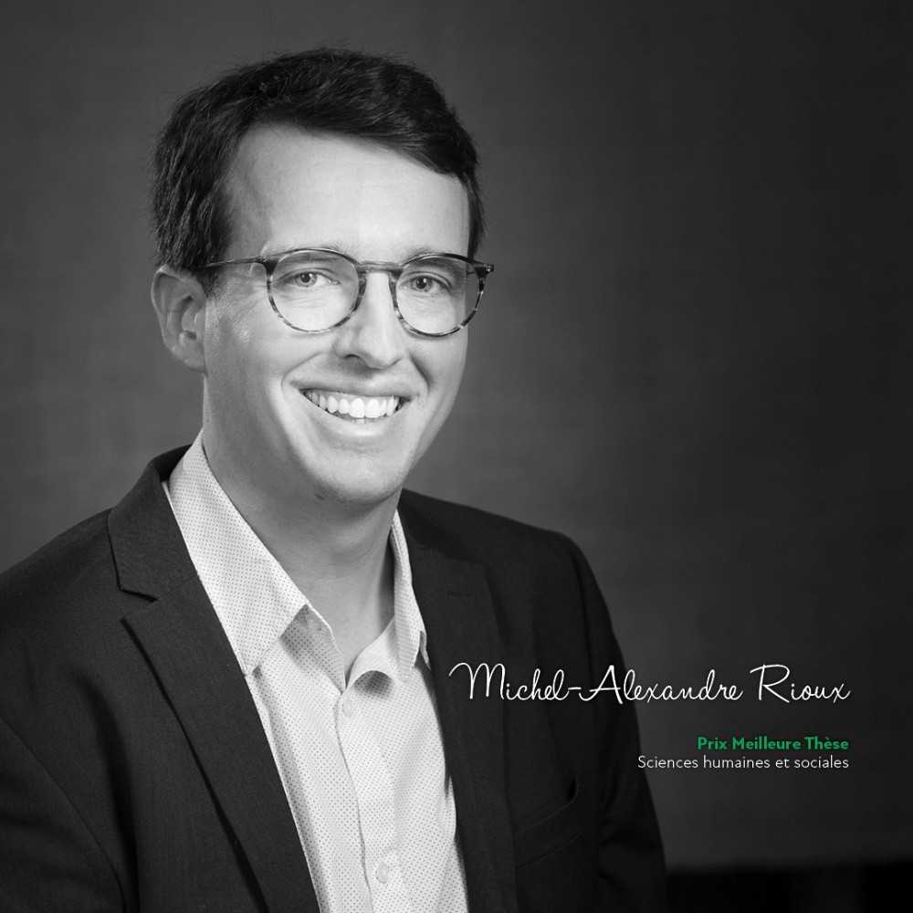 Michel-Alexandre Rioux, du D&eacute;partement de psychologie, remporte le Prix de la meilleure th&egrave;se de doctorat dans la cat&eacute;gorie Sciences humaines et sociales.
