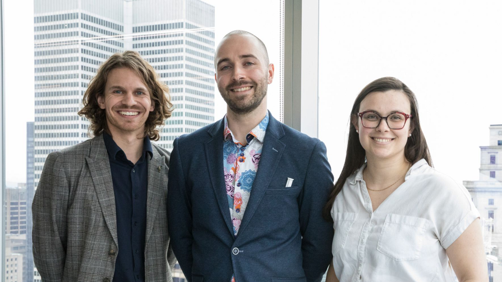 L'&eacute;quipe &eacute;tudiante de Spheralis Biolabs : Renaud Binette, Guillaume Millette et &Eacute;velyne Lacasse.