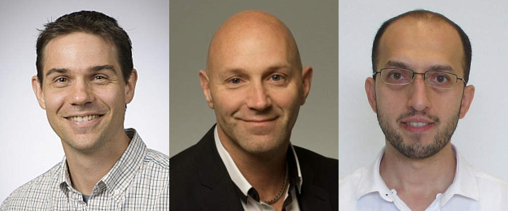 Les titulaires d'une subvention (de gauche &agrave; droite) : Pierre-&Eacute;tienne Jacques, David Fortin, et Ayman Oweida.