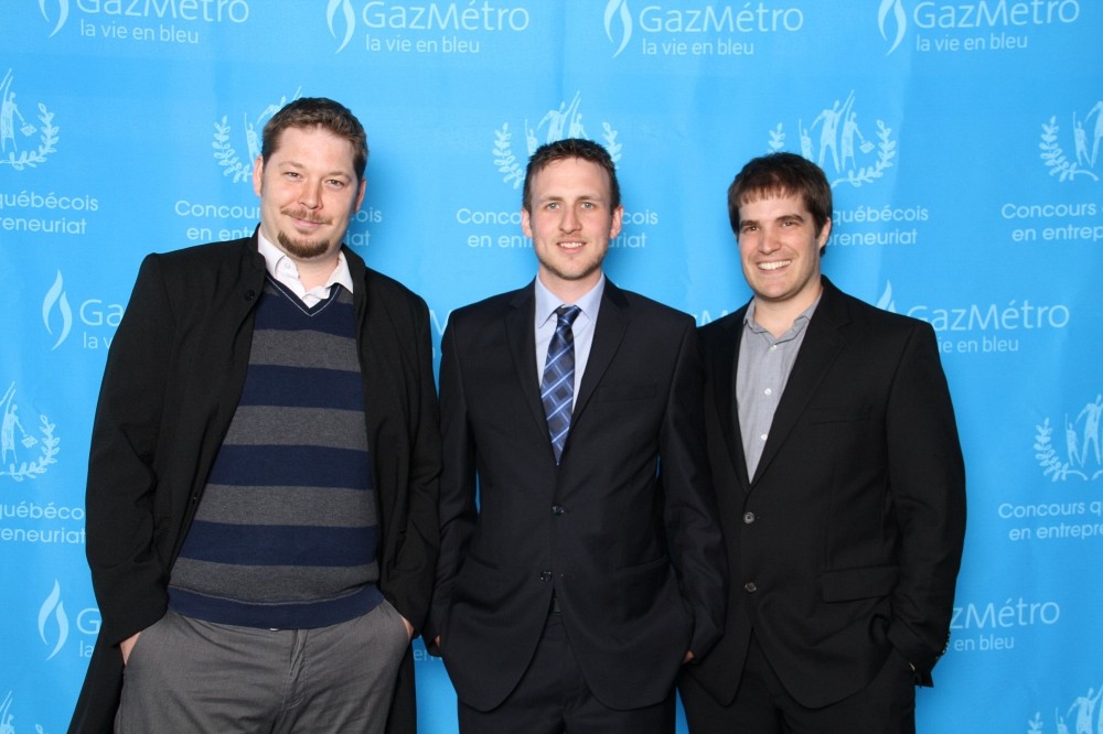 Les grands gagnants du Concours qu&eacute;b&eacute;cois en entrepreneuriat 2013,&nbsp;Fr&eacute;d&eacute;ric Leduc, Simon Gaudreau et Jean-Fran&ccedil;ois Larriv&eacute;e lors de la remise des prix.