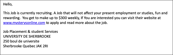 Exemple du courriel d'hame&ccedil;onnage.