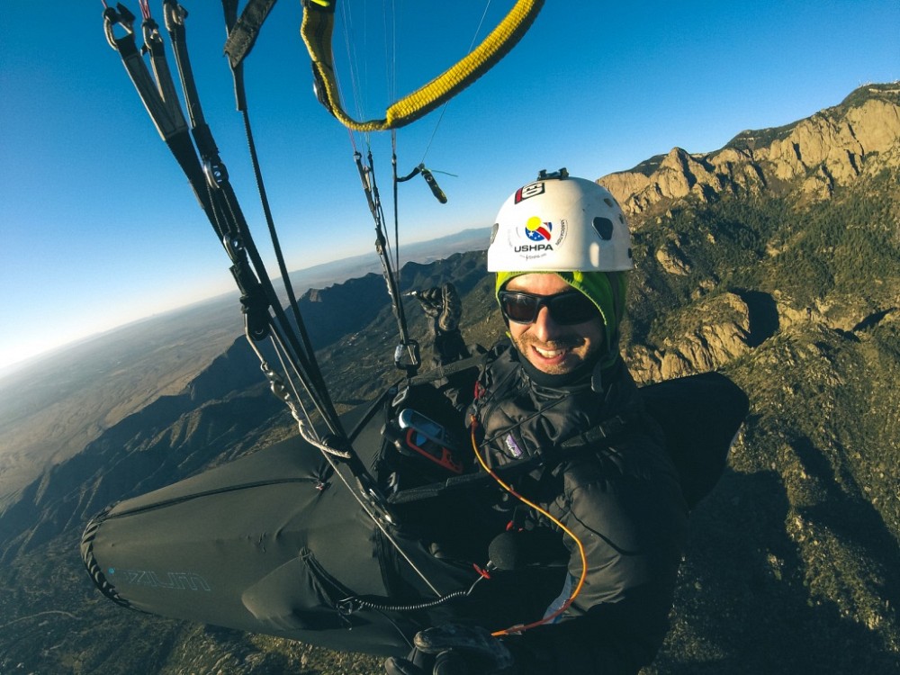 Paragliding is one of Patrick&rsquo;s sports in New Mexico.