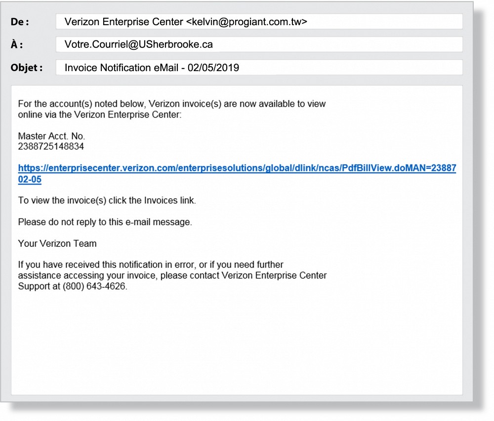 Exemple du courriel d'hame&ccedil;onnage.