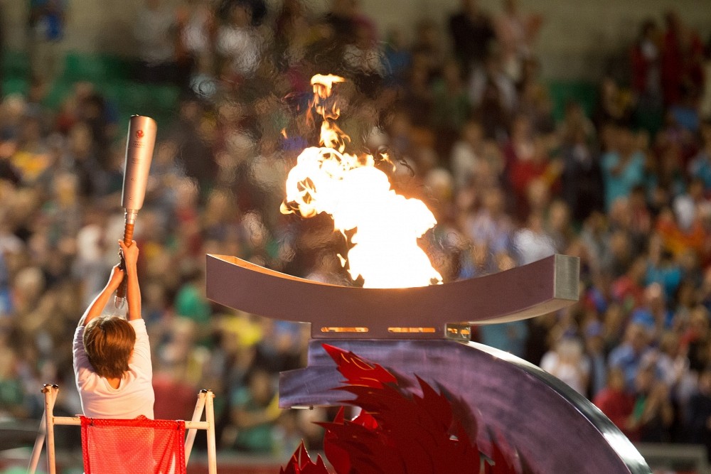 La vasque des Jeux du Canada dans le stade de l'Universit&eacute; de Sherbrooke lors des c&eacute;r&eacute;monies d'ouverture du 2 ao&ucirc;t.