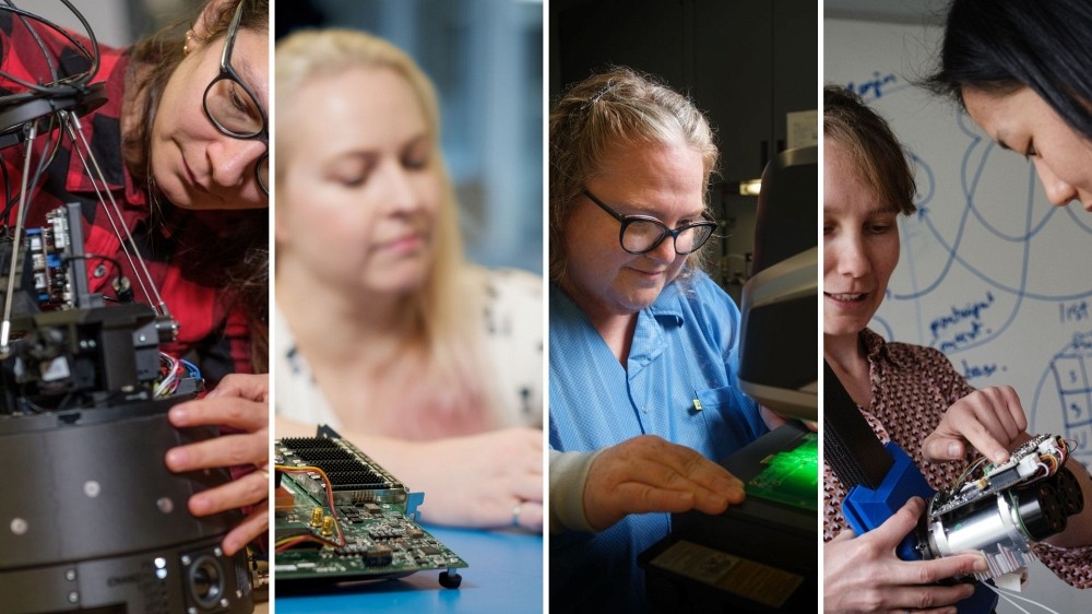 Professeure Adina Panchea,&nbsp;Professeure Audrey Corbeil Therrien,&nbsp;Caroline Paulin, technicienne en &eacute;lectronique &agrave; la plateforme 3IT.micro, professeure Catherine V&eacute;ronneau,&nbsp;Marie‑Julie Lalibert&eacute;, &eacute;tudiante pr&eacute;doctorale en g&eacute;nie m&eacute;canique