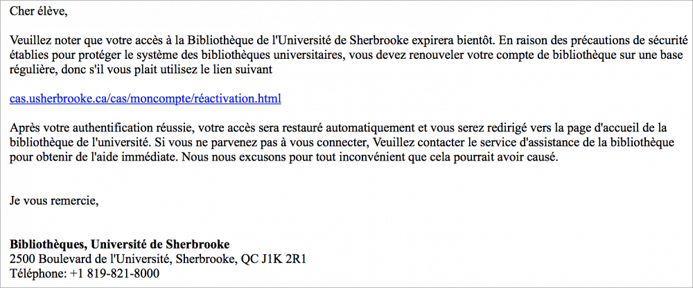 Exemple du courriel d'hame&ccedil;onnage