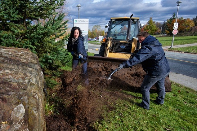 Chaque ann&eacute;e, Marie-Claude Gosselin et Isabelle Clouatre &eacute;pandent&nbsp;12&nbsp;000&nbsp;kg de compost enti&egrave;rement produit &agrave; l'UdeS en divers endroits du Campus principal.
