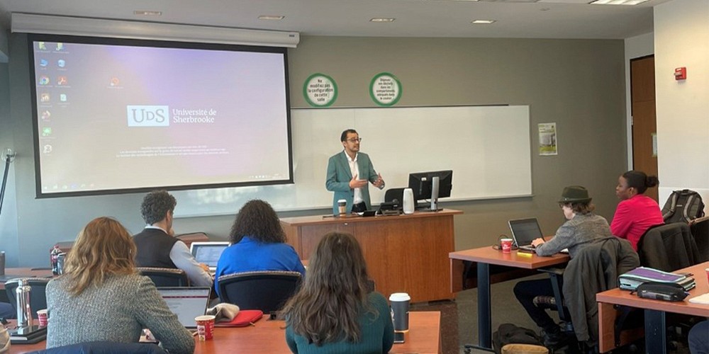 Le professeur Adib Bencherif (&Eacute;cole de politique appliqu&eacute;e)&nbsp;assist&eacute; par l&rsquo;&eacute;tudiante &agrave; la maitrise Gabrielle Goyet ont organis&eacute; une journ&eacute;e d'&eacute;tude sur crise politico-s&eacute;curitaire au Sahel&nbsp;au Campus de Longueuil le 20 mars dernier.