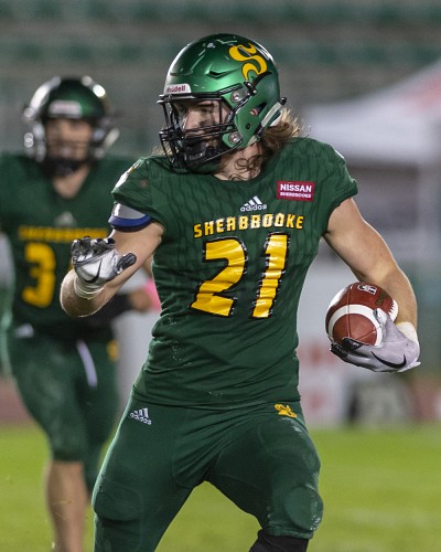 Gabriel Polan a connu son meilleur match dans l'uniforme du Vert & Or avec 136 verges en 23 courses et un touch&eacute;.