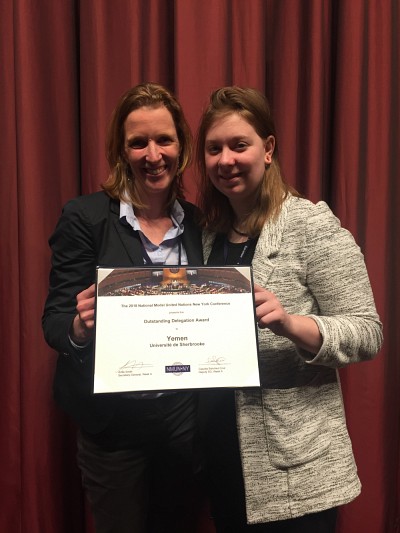 Sherbrooke s'est m&eacute;rit&eacute;e le titre de &laquo;Outstanding delegation&raquo;, d&eacute;cern&eacute; &agrave; 20 universit&eacute;s &agrave; travers le monde.