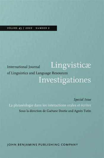 &laquo;&nbsp;La phras&eacute;ologie dans les interactions orales et &eacute;crites&nbsp;&raquo;, sous la direction de Ga&eacute;tane Dostie et Agn&egrave;s Tutin, num&eacute;ro sp&eacute;cial de&nbsp;Lingvistic&aelig; Investigationes, vol. 45, no. 2, John Benjamins Publishing Company, Amsterdam, 2023, 221&nbsp;p.