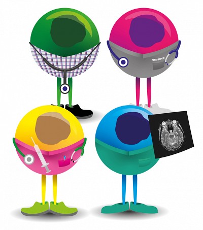 Illustration repr&eacute;sentant les divers types de cellules souches: en haut &agrave; gauche, les cellules totipotentes (m&eacute;decins de famille); en haut &agrave; droite, les cellules pluripotentes (urgentologues); en bas &agrave; gauche, les cellules multipotentes (infirmi&egrave;res); et en bas &agrave; droite, les cellules unipotentes (sp&eacute;cialistes).