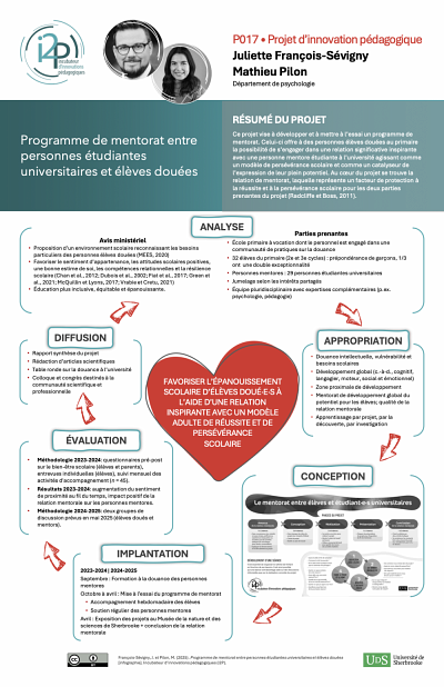 L'affiche du projet du Programme de mentorat entre&nbsp;personnes &eacute;tudiantes&nbsp;universitaires et &eacute;l&egrave;ves dou&eacute;es. Lien de t&eacute;l&eacute;chargement disponible au bas de l'article.