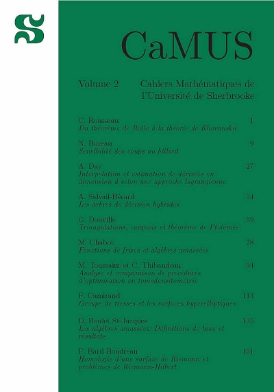 Cahiers math&eacute;matiques de l'Universit&eacute; de Sherbrooke (CaMUS), volume 2, 2012