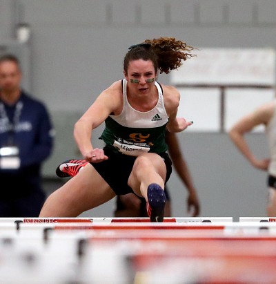 Maude L&eacute;veill&eacute; lors de la finale du 60 m&egrave;tres haies vendredi &agrave; Winnipeg.