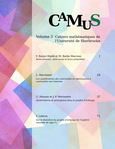 Cahiers math&eacute;matiques de l'Universit&eacute; de Sherbrooke (CaMUS), volume 5, 2014