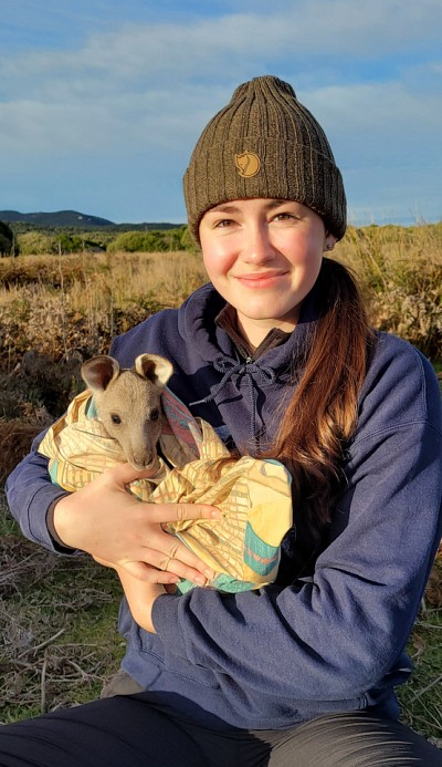 L'&eacute;tudiante Rachel Bergeron, candidate au doctorat en biologie, s'int&eacute;resse aux&nbsp;interactions entre le climat, la disponibilit&eacute; des ressources, la densit&eacute; et la taille d'une population chez les grands herbivores, comme le kangourou gris.