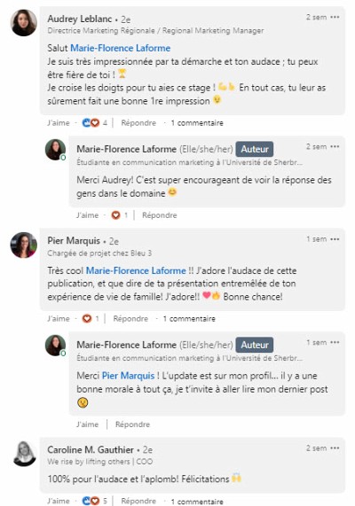Les commentaires ont &eacute;t&eacute; nombreux et &eacute;logieux &agrave; la suite de la publication originale de Marie-Florence.