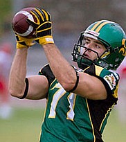 Avec un total de trois touchés, le receveur Alexandre Poirier a été la bougie d'allumage du Vert & Or dans cette importante victoire de 34&nbsp;à&nbsp;15.