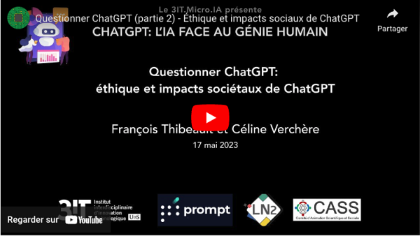 La seconde partie de la conf&eacute;rence portait sur l'&eacute;thique et les impacts soci&eacute;taux de ChatGPT.
