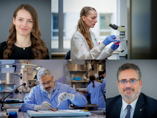 Les premiers Visages de l&rsquo;IRCUS d&eacute;voil&eacute;s par l'IRCUS en reconnaissance de celles et ceux qui transforment l&rsquo;espoir en progr&egrave;s tangibles pour les personnes touch&eacute;es par le cancer depuis la cr&eacute;ation de l'Institut : la doctorante Fjolla Rexhepi et le professeur-chercheur Sameh Geha, anatomopathologiste au CIUSSS de l'Estrie-CHUS.