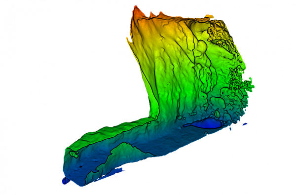 Un mod&egrave;le d&rsquo;environnement 3D d&rsquo;une stope mini&egrave;re, utilis&eacute; en simulation pour le d&eacute;veloppement des algorithmes.