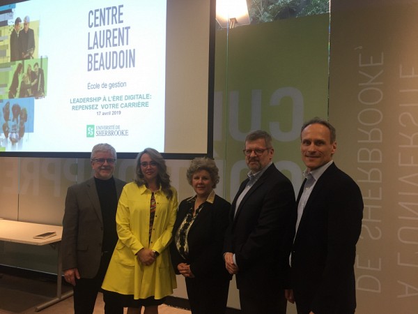(De gauche &agrave; droite)&nbsp;: Pr Mario Roy, Pre Nathalie Cadieux, Pre Sylvie Berthelot, Pr Jacques Baronet et Pr Jean Roy