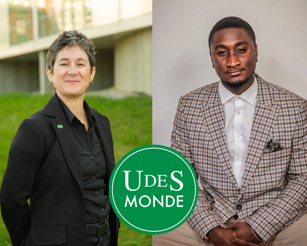 Isabelle Lacroix, professeure agr&eacute;g&eacute;e de politique appliqu&eacute;e et vice-doyenne au d&eacute;veloppement et &agrave; l&rsquo;international de la FLSH&nbsp;et Abdel-N&eacute;jib Souma&iuml;la, dipl&ocirc;m&eacute; international de l'Universit&eacute; de Sherbrooke depuis 2016