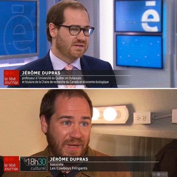 Lors du s&eacute;minaire, on a fait un clin d&rsquo;&oelig;il &agrave; ce moment o&ugrave; J&eacute;r&ocirc;me Dupras est apparu deux fois au T&eacute;l&eacute;journal de Radio-Canada, d&rsquo;abord en tant que scientifique, puis en tant qu&rsquo;artiste.