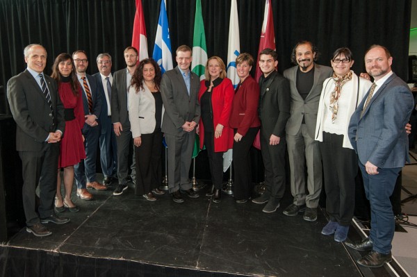Les dignitaires qui ont pris la parole lors de cette importance annonce, en compagnie du recteur de l'Universit&eacute; de Sherbrooke, le Pr Pierre Cossette, du repr&eacute;sentant du recteur de Concordia, M. Philippe Beauregard et de la rectrice de l'UQAM, Magda Fusaro