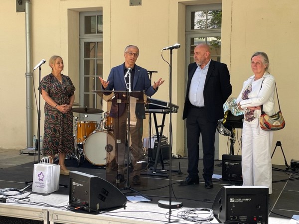 Clare Hart, conseill&egrave;re municipale responsable du rayonnement international; Pierre Cossette, recteur de l&rsquo;Universit&eacute; de Sherbrooke; Philippe Auger, pr&eacute;sident de l&rsquo;Universit&eacute; de Montpellier; Anne Fra&iuml;sse, pr&eacute;sidente de l&rsquo;Universit&eacute; Paul-Val&eacute;ry Montpellier 3