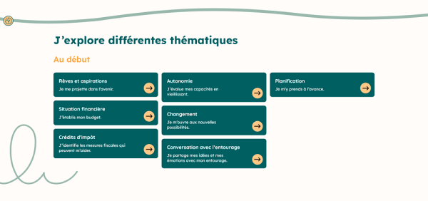 Les contenus exhaustifs explorent 17&nbsp;th&egrave;mes, des sujets pragmatiques aux plus &eacute;motifs, r&eacute;partis en trois&nbsp;temps&nbsp;: &laquo;&nbsp;Au d&eacute;but&nbsp;&raquo;, &laquo;&nbsp;Partir ou rester?&nbsp;&raquo; et &laquo;&nbsp;Partir o&ugrave;?&nbsp;&raquo;.