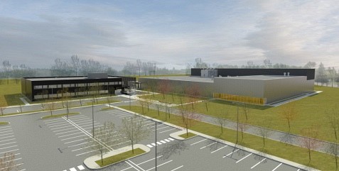 Esquisse architecturale du b&acirc;timent du C2MI en construction dans le technoparc de Bromont.